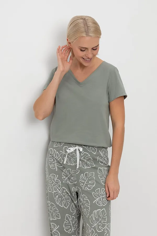 Пижама VERY NEAT, зеленый чай,тропические листья - фото 2