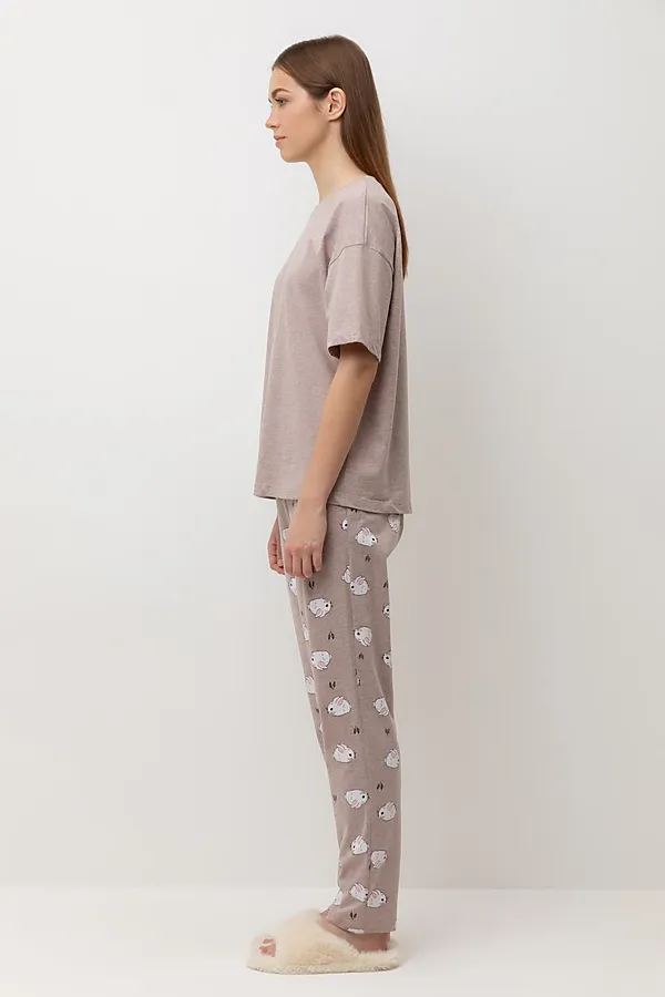 Пижама VERY NEAT, бежевый меланж,зайчата - фото 2
