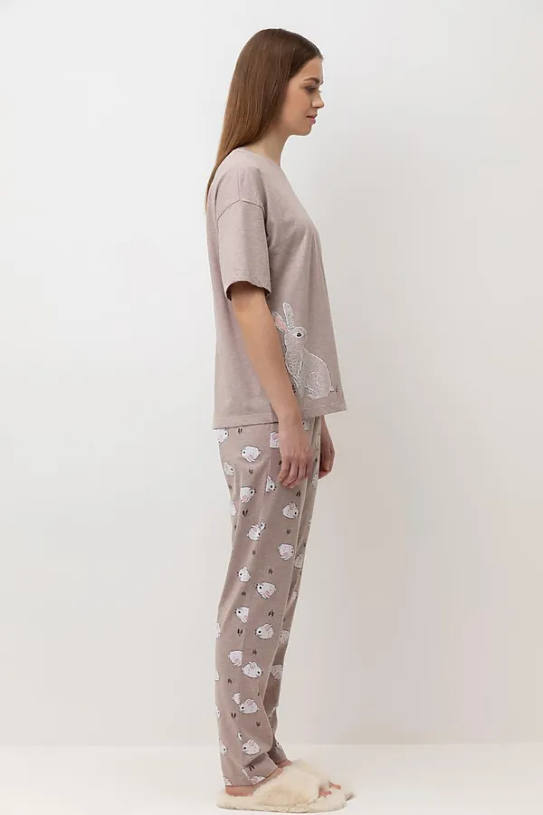 Пижама VERY NEAT, бежевый меланж,зайчата - фото 2