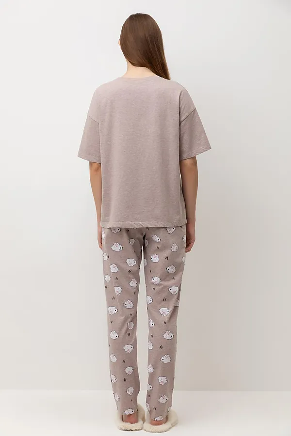 Пижама VERY NEAT, бежевый меланж,зайчата - фото 2