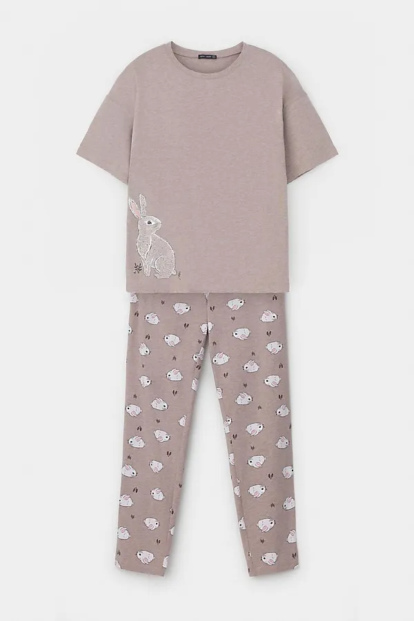 Пижама VERY NEAT, бежевый меланж,зайчата - фото 2