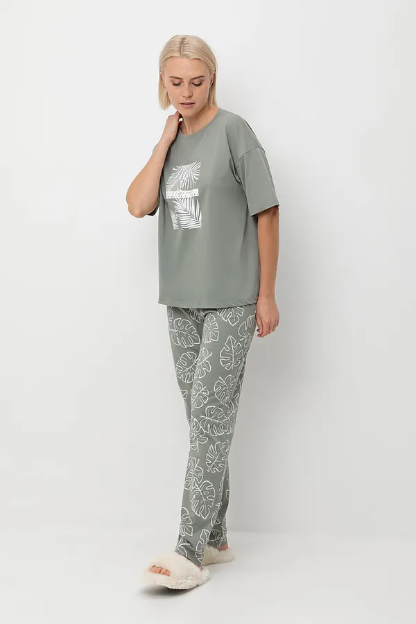 Пижама VERY NEAT, зеленый чай,тропические листья - фото 2