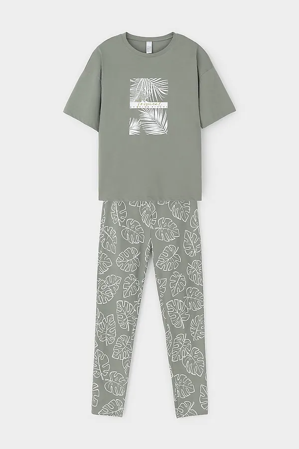 Пижама VERY NEAT, зеленый чай,тропические листья - фото 2