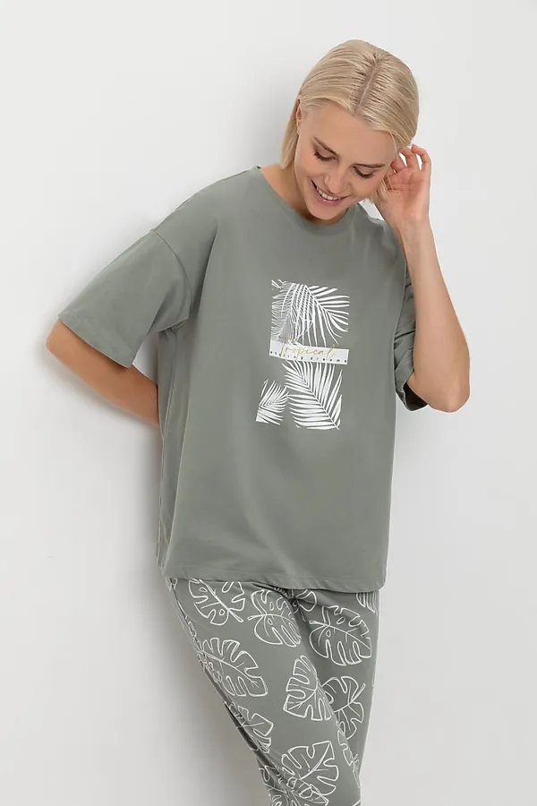 Пижама VERY NEAT, зеленый чай,тропические листья - фото 2