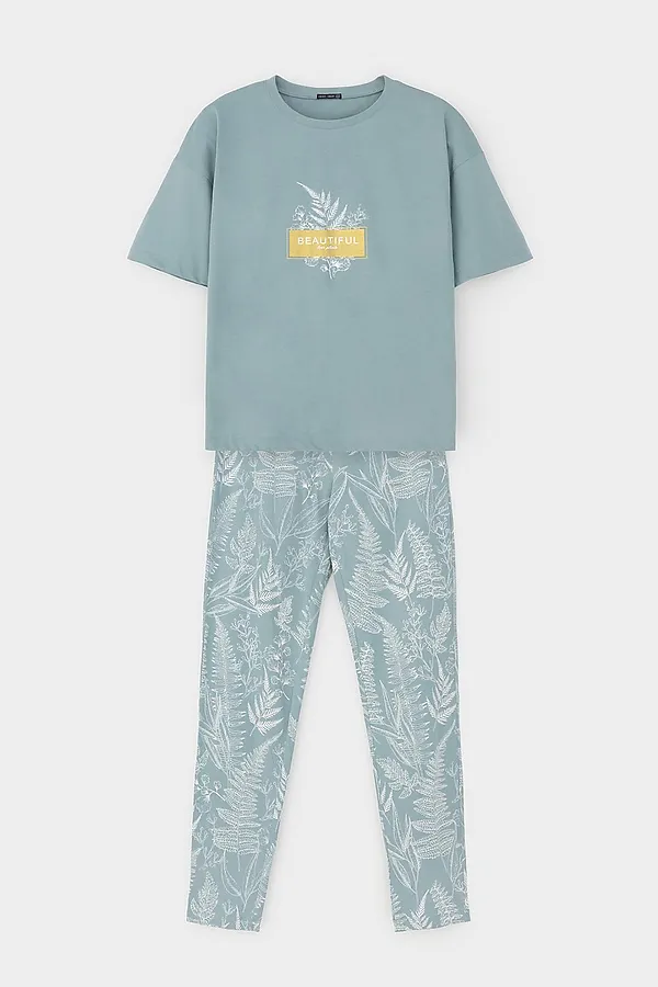 Пижама VERY NEAT, пыльно-голубой,лесной гербарий - фото 2