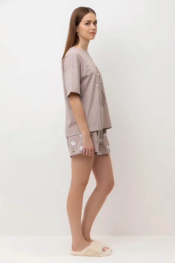 Пижама VERY NEAT, бежевый меланж,зайчата - фото 2