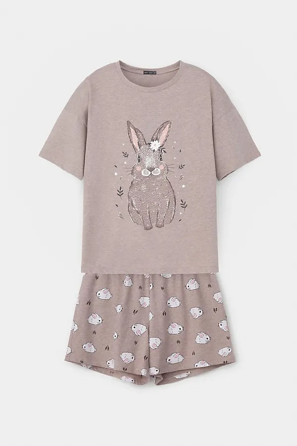 Пижама VERY NEAT, бежевый меланж,зайчата - фото 2