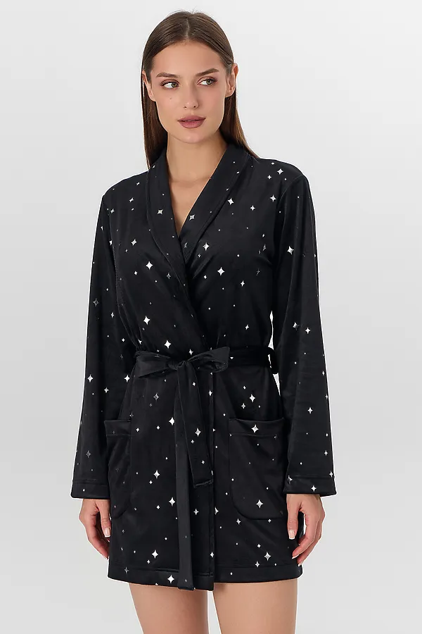 Халат MARK FORMELLE, звезды на черном - фото 2
