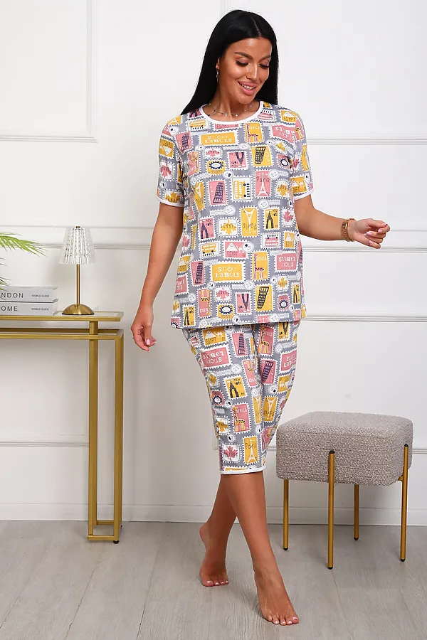 Пижама с бриджами 1096 НАТАЛИ, разноцветные - фото 2