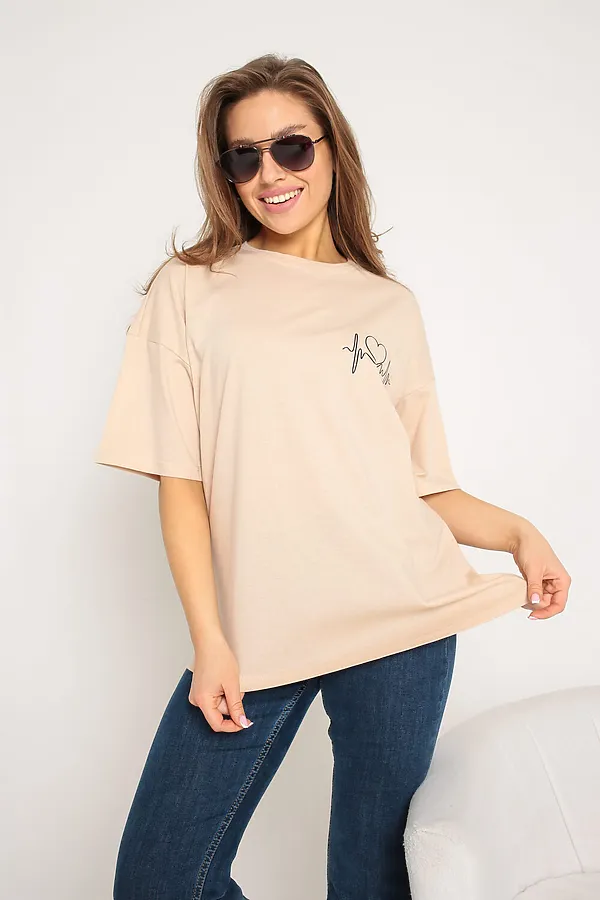 Футболка оверсайз с принтом НАТАЛИ, бежевый - фото 2