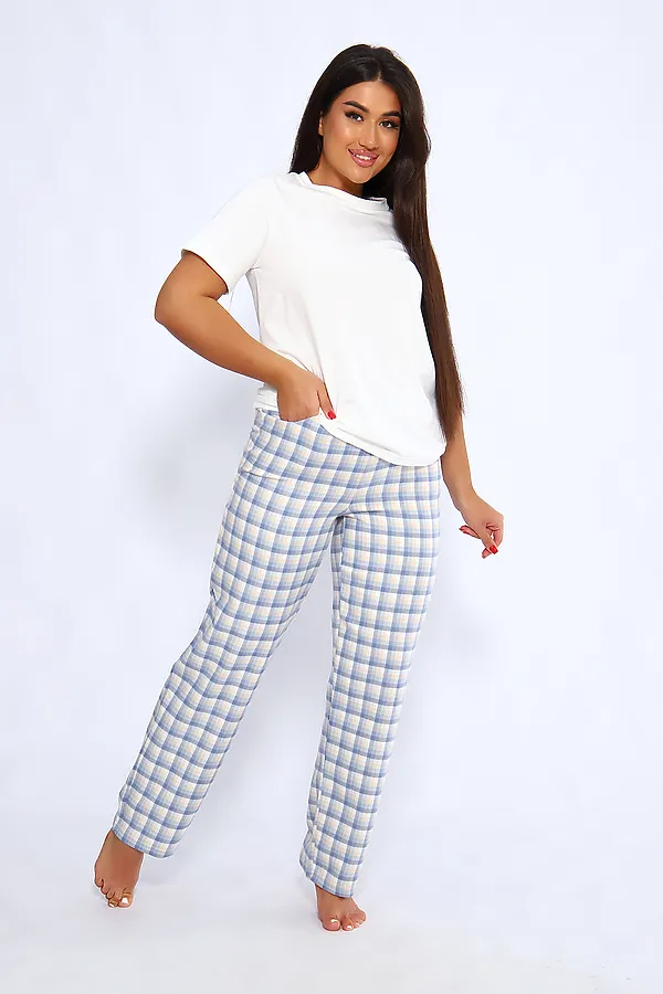 Пижама с брюками 044 НАТАЛИ, бежевый/голубой - фото 2