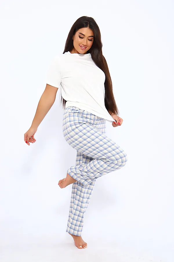 Пижама с брюками 044 НАТАЛИ, бежевый/голубой - фото 2
