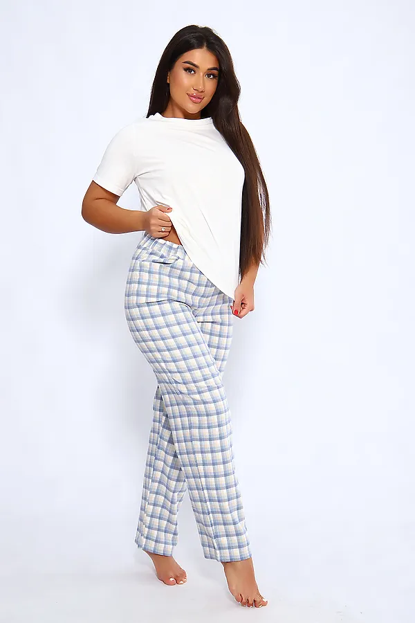Пижама с брюками 044 НАТАЛИ, бежевый/голубой - фото 2