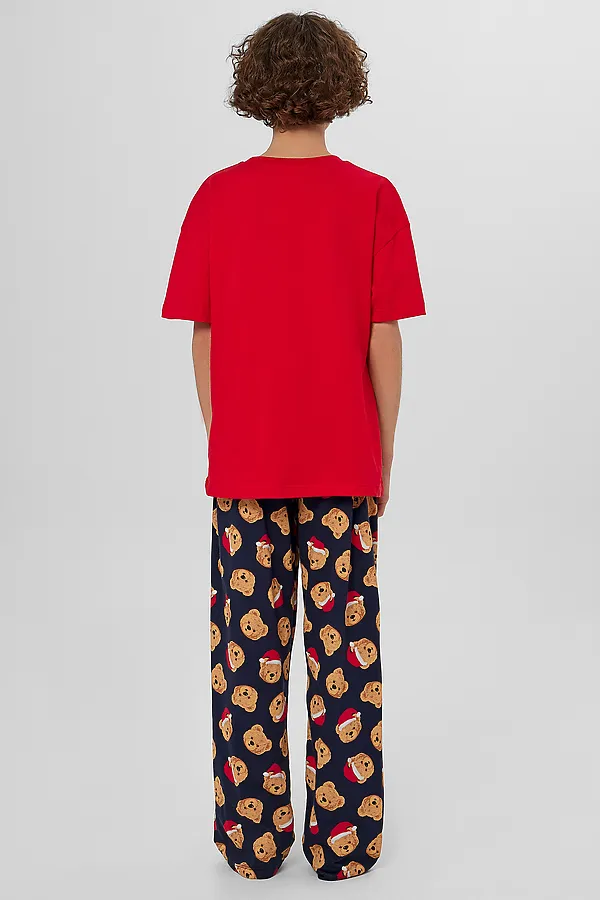 Пижама MARK FORMELLE, красный +праздничные медвежата на синем - фото 2