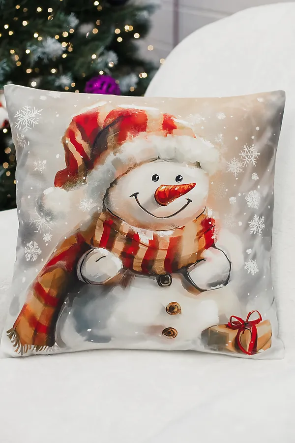 Наволочка декоративная новогодняя 2 шт 3D эффект велюр НАТАЛИ, снеговикивкраснойшапке - фото 2