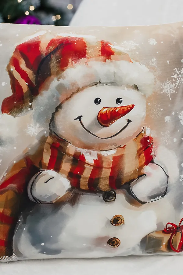 Наволочка декоративная новогодняя 2 шт 3D эффект велюр НАТАЛИ, снеговикивкраснойшапке - фото 2