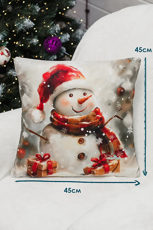 Наволочка декоративная новогодняя 2 шт 3D эффект велюр НАТАЛИ, снеговикивкраснойшапке - фото 2