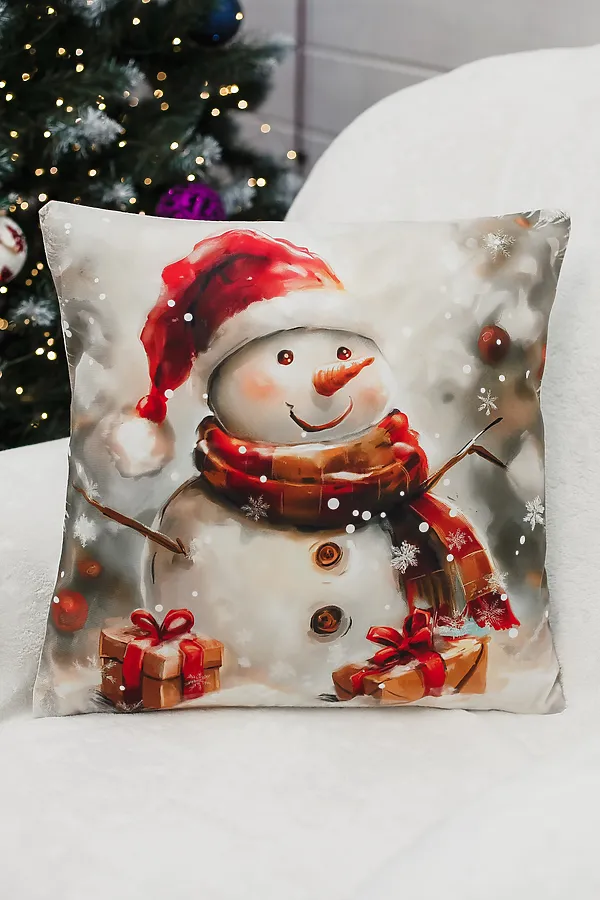 Наволочка декоративная новогодняя 2 шт 3D эффект велюр НАТАЛИ, снеговикивкраснойшапке - фото 2
