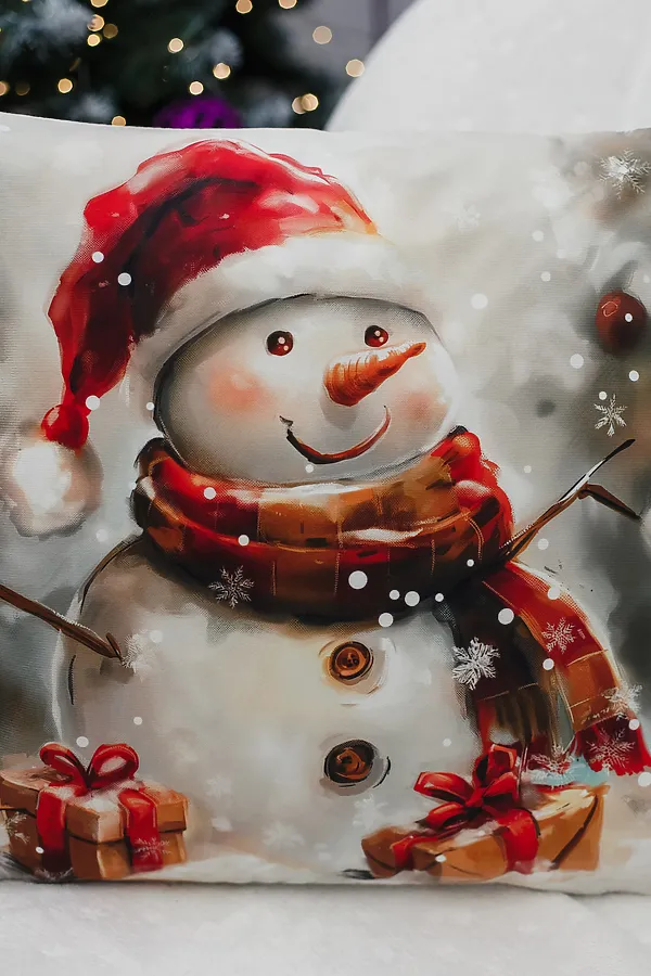 Наволочка декоративная новогодняя 2 шт 3D эффект велюр НАТАЛИ, снеговикивкраснойшапке - фото 2