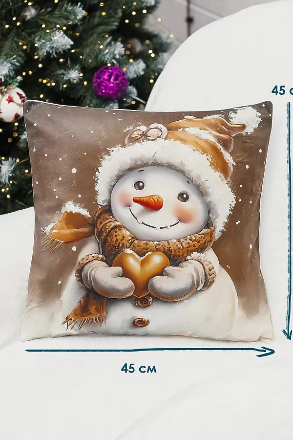 Наволочка декоративная новогодняя 2 шт 3D эффект велюр НАТАЛИ, снеговикиисердце - фото 2