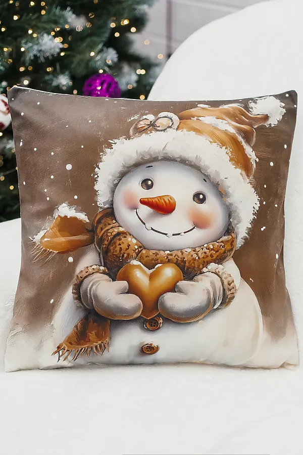 Наволочка декоративная новогодняя 2 шт 3D эффект велюр НАТАЛИ, снеговикиисердце - фото 2