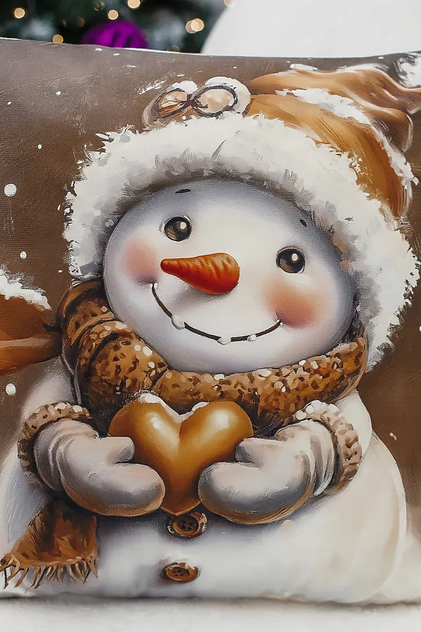 Наволочка декоративная новогодняя 2 шт 3D эффект велюр НАТАЛИ, снеговикиисердце - фото 2