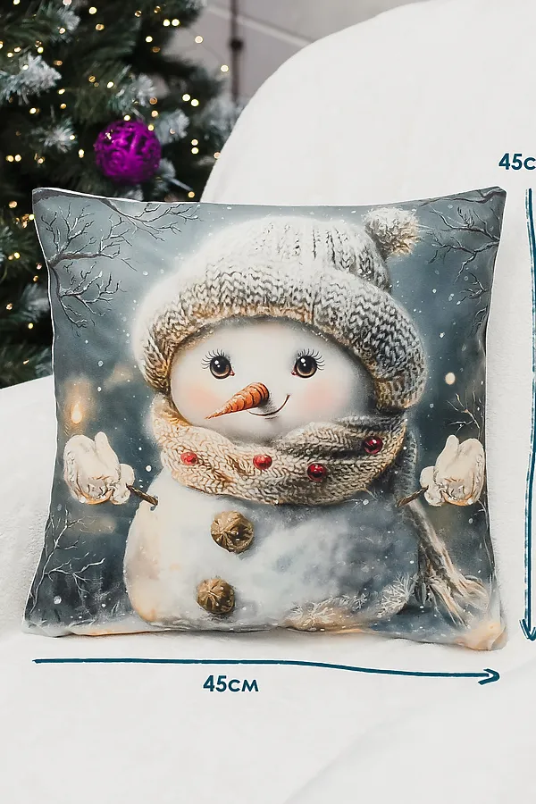 Наволочка декоративная новогодняя 2 шт 3D эффект велюр НАТАЛИ, снеговикподмигни - фото 2