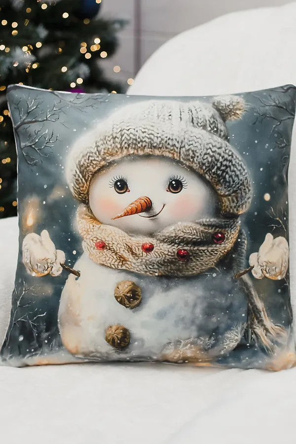 Наволочка декоративная новогодняя 2 шт 3D эффект велюр НАТАЛИ, снеговикподмигни - фото 2