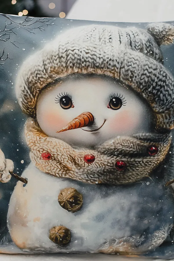 Наволочка декоративная новогодняя 2 шт 3D эффект велюр НАТАЛИ, снеговикподмигни - фото 2