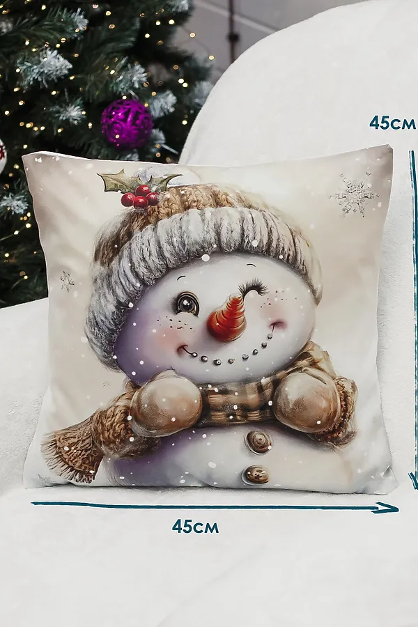 Наволочка декоративная новогодняя 2 шт 3D эффект велюр НАТАЛИ, снеговикподмигни - фото 2