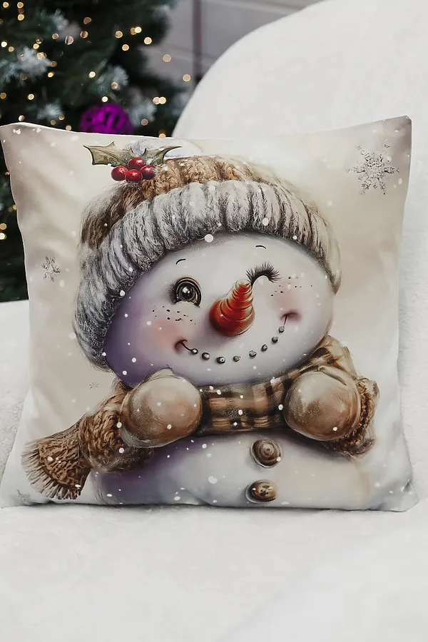 Наволочка декоративная новогодняя 2 шт 3D эффект велюр НАТАЛИ, снеговикподмигни - фото 2
