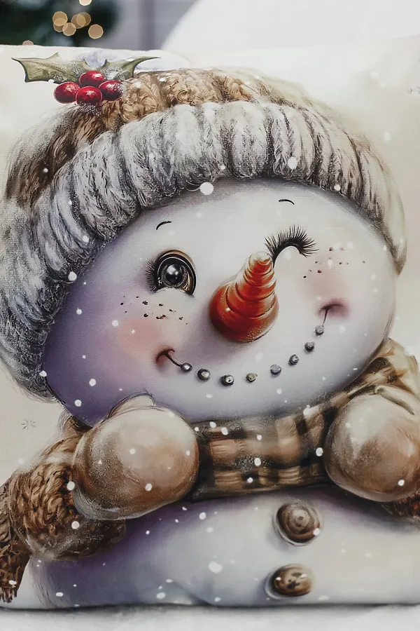 Наволочка декоративная новогодняя 2 шт 3D эффект велюр НАТАЛИ, снеговикподмигни - фото 2