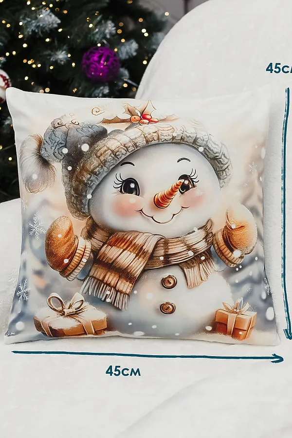 Наволочка декоративная новогодняя 2 шт 3D эффект велюр НАТАЛИ, снеговиксподарками - фото 2