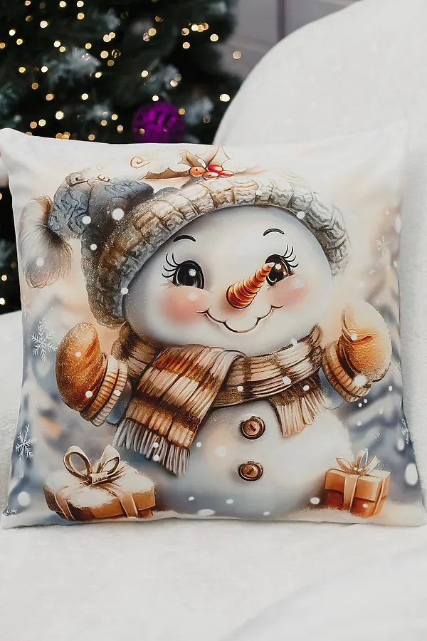 Наволочка декоративная новогодняя 2 шт 3D эффект велюр НАТАЛИ, снеговиксподарками - фото 2