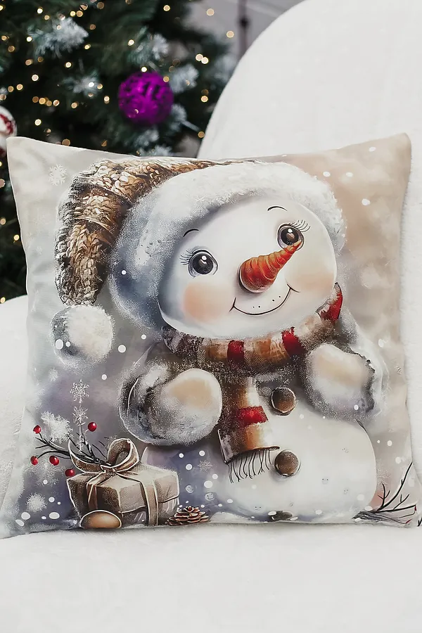 Наволочка декоративная новогодняя 2 шт 3D эффект велюр НАТАЛИ, снеговиксподарками - фото 2