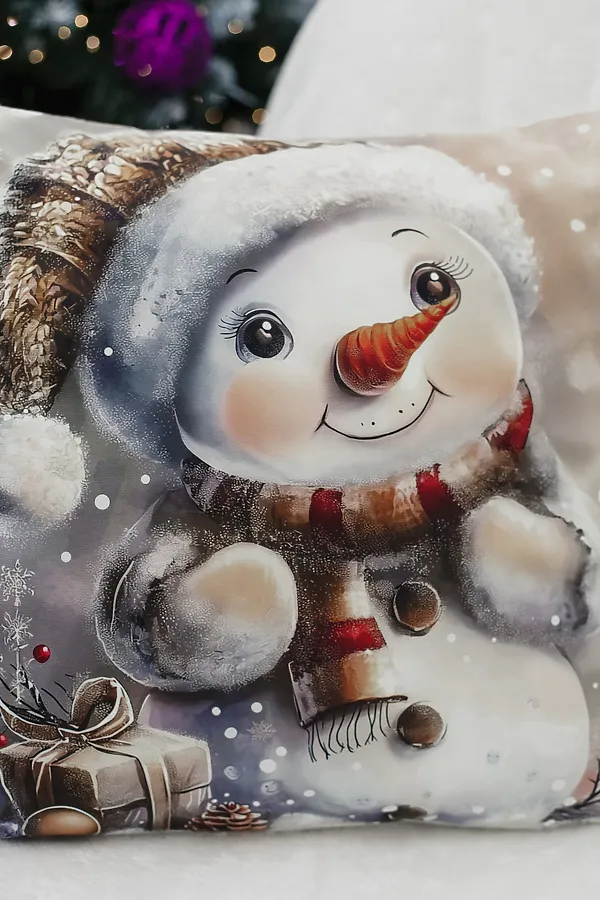 Наволочка декоративная новогодняя 2 шт 3D эффект велюр НАТАЛИ, снеговиксподарками - фото 2