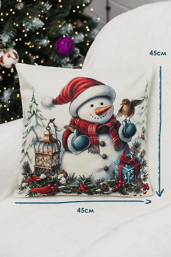 Наволочка декоративная новогодняя 2 шт рогожка НАТАЛИ, дедфонарьснеговик - фото 2