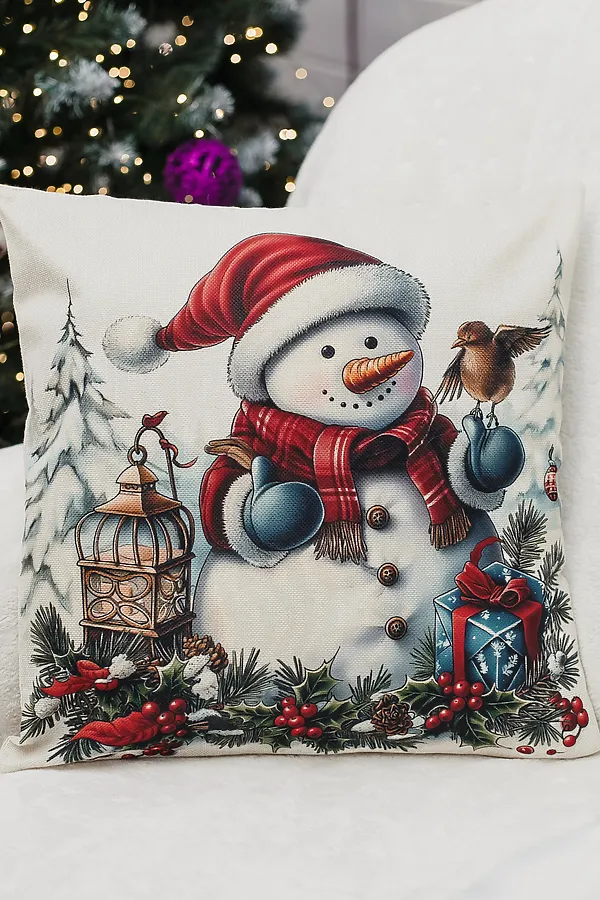 Наволочка декоративная новогодняя 2 шт рогожка НАТАЛИ, дедфонарьснеговик - фото 2