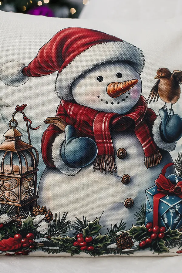 Наволочка декоративная новогодняя 2 шт рогожка НАТАЛИ, дедфонарьснеговик - фото 2