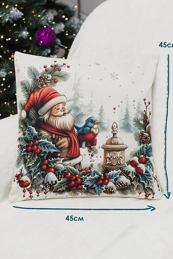 Наволочка декоративная новогодняя 2 шт рогожка НАТАЛИ, дедфонарьснеговик - фото 2