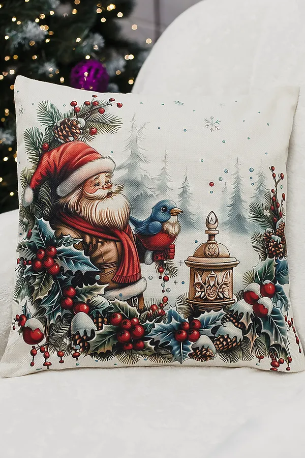 Наволочка декоративная новогодняя 2 шт рогожка НАТАЛИ, дедфонарьснеговик - фото 2