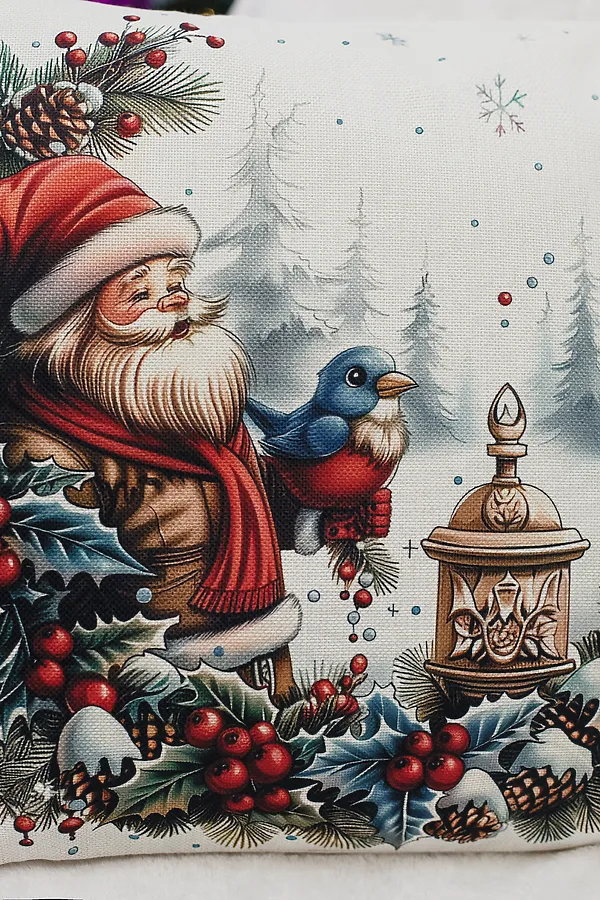 Наволочка декоративная новогодняя 2 шт рогожка НАТАЛИ, дедфонарьснеговик - фото 2