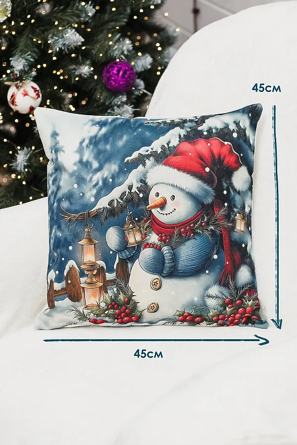 Наволочка декоративная новогодняя 2 шт рогожка НАТАЛИ, оленьшапкаснеговик - фото 2