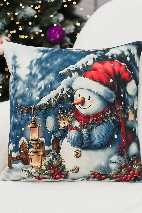 Наволочка декоративная новогодняя 2 шт рогожка НАТАЛИ, оленьшапкаснеговик - фото 2