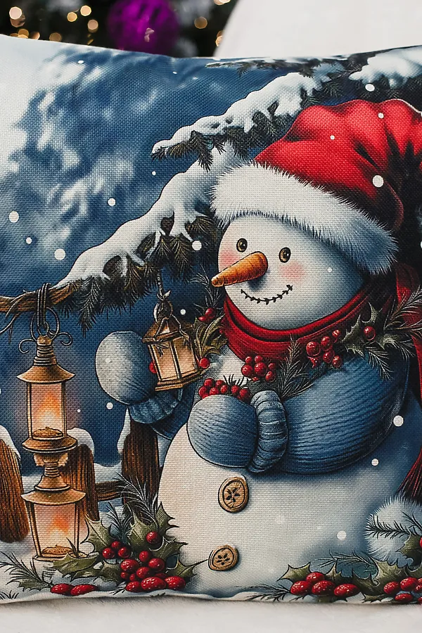 Наволочка декоративная новогодняя 2 шт рогожка НАТАЛИ, оленьшапкаснеговик - фото 2
