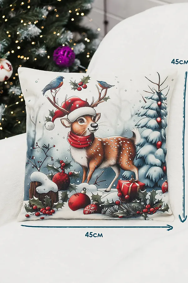 Наволочка декоративная новогодняя 2 шт рогожка НАТАЛИ, оленьшапкаснеговик - фото 2