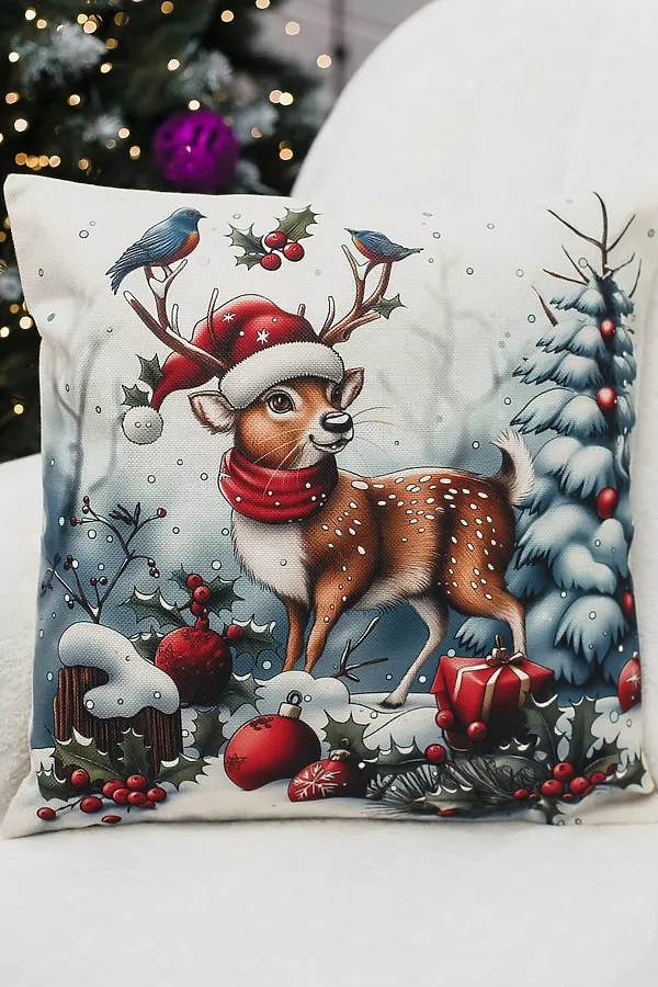 Наволочка декоративная новогодняя 2 шт рогожка НАТАЛИ, оленьшапкаснеговик - фото 2
