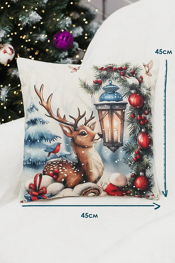 Наволочка декоративная новогодняя 2 шт рогожка НАТАЛИ, оленьфонарьснеговик - фото 2