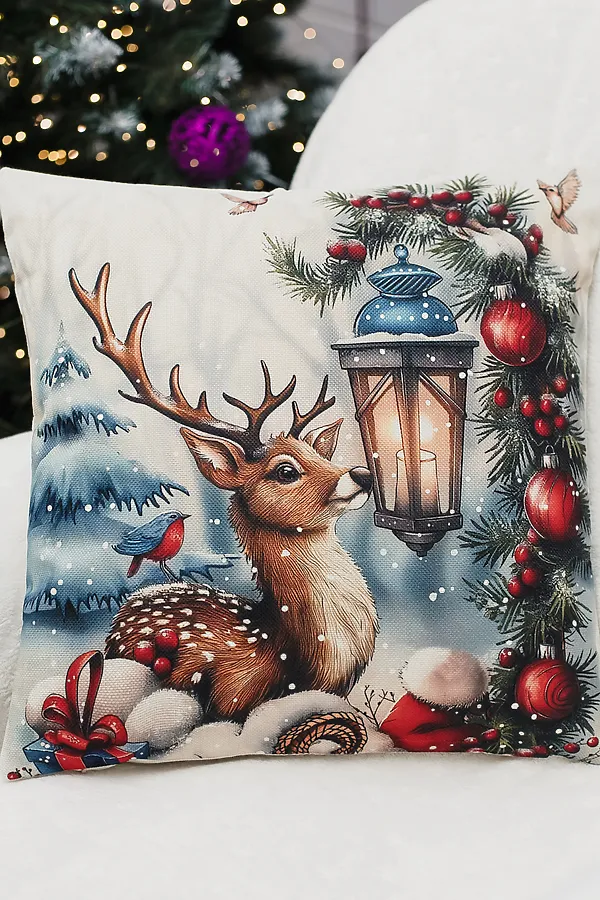 Наволочка декоративная новогодняя 2 шт рогожка НАТАЛИ, оленьфонарьснеговик - фото 2