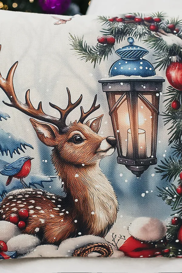 Наволочка декоративная новогодняя 2 шт рогожка НАТАЛИ, оленьфонарьснеговик - фото 2
